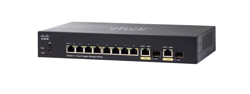 SG350-10-K9-EU Switch Cisco SMB 350 8 Port 10/100/1000, 2 Port 1G RJ45/SFP Uplink
