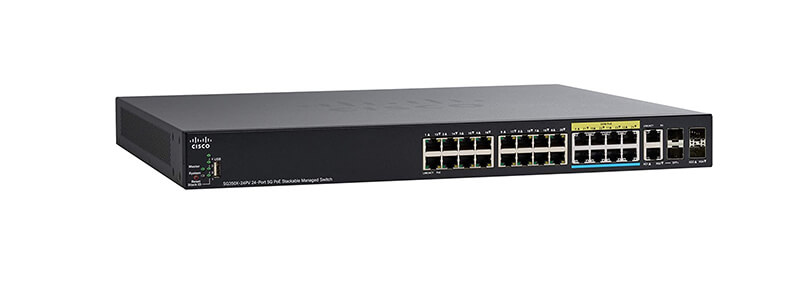 SG350X-24PV-K9-EU Switch Cisco SMB 350 16 Port 1G PoE+, 8 Port 5G PoE+, 2 Port 10G RJ45/SFP+ Uplink, 2 Port 10G SFP+ Uplink